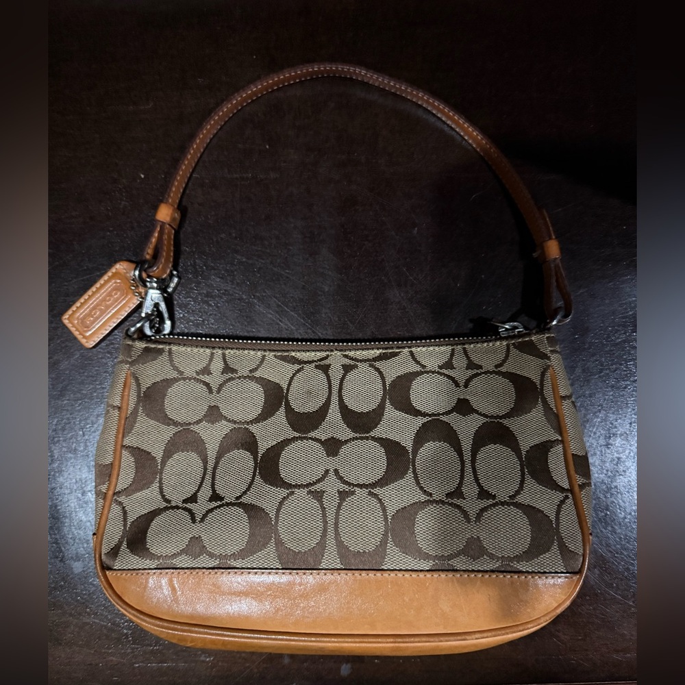 Coach Tan and Brown Signature Shoulder Bag